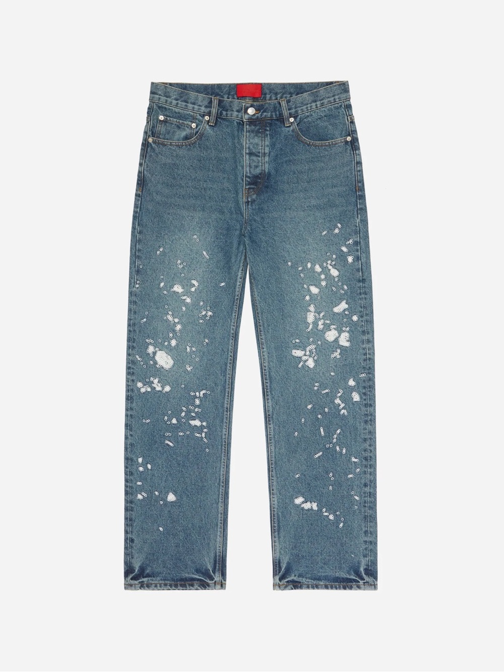 Like New Mens Fugazi Chain Splatter Jeans Dark Washed Size Large size 34